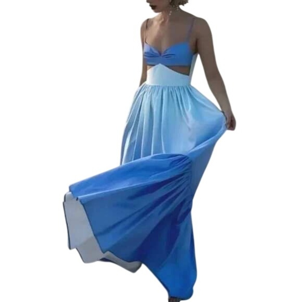 Commense Blue Ombre Maxi Dress with Cutout Waist